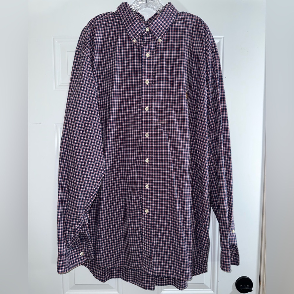 Ralph Lauren Men's Blue and Red Checkered Button Down Shirt Big and Tall 2XLT